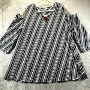 Avenue Navy/White Striped Cold Shoulder Stretch Top Womens Size 2X